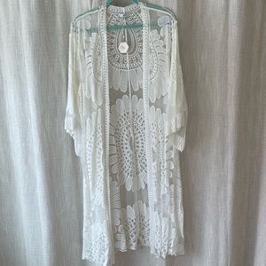 Pinkblush White Lace Mesh 3/4 Sleeve Maternity Cover Up M/L *NWT*